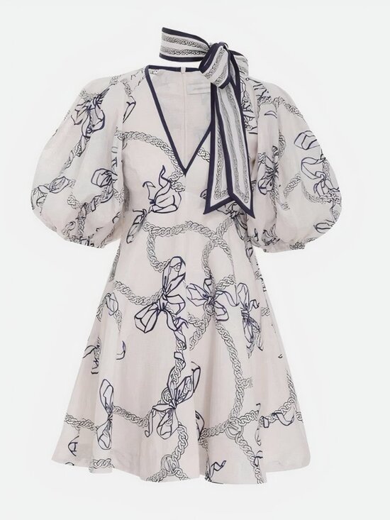 Zimmermann Dresses & Skirts - ZIMMERMANN 100% Linen Designer Day Print Puff Sleeve Summer Mini Dress Sz 1 US 6